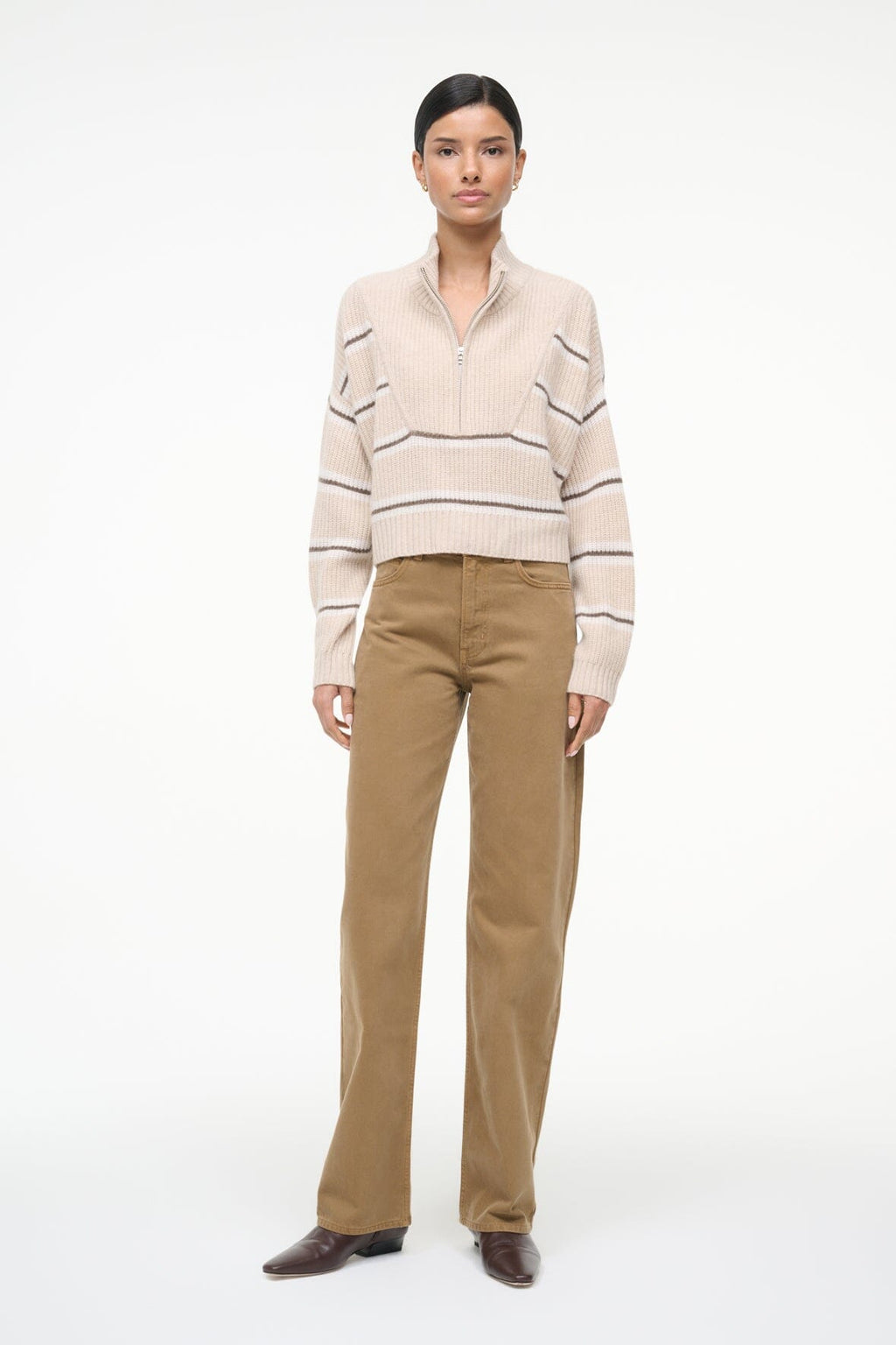 CASHMERE CROPPED HAMPTON SWEATER | WHISPER STRIPE